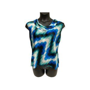 Anne Klein Size Medium Sleeveless Cowl Neck Dress Shirt Tank Top Blue Green Blac